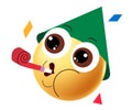 Cute Party Emoji Face with Party Hat and Blower Confetti Celebration Royalty Free Stock Photo