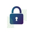 Cyber Security Padlock Icon - Modern Flat Vector Illustration of a Digital Lock with Binary Code for Data Privacy, Network Safety, Royalty Free Stock Photo