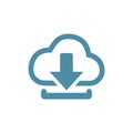 Minimalist Cloud Download Icon - Modern Blue Vector Illustration of a Cloud Silhouette with Down Arrow for Cloud Computing, Data S Royalty Free Stock Photo