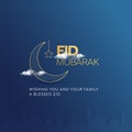 Elegant Eid Mubarak Gold Crescent Moon with Clouds and Blue Gradient Islamic Background Royalty Free Stock Photo