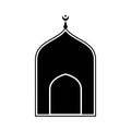 Black and white illustration of a mosque archway with a prominent pointed dome. Royalty Free Stock Photo