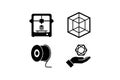 3D Printing Icon Set Black Silhouette Vector Collection - 3D Printer Filament Spool Cube Diamond Hand Flat Icon Bundle Royalty Free Stock Photo