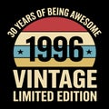 30 Years Of Being Awesome 1996 Vintage Limited Edition Birthday Retro Design Royalty Free Stock Photo