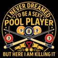 I Never Dreamed Id Be A Sexy Pool Player But Here I Am Killing It Funny Billiards Quote Snooker Humor Retro Typography Design Royalty Free Stock Photo