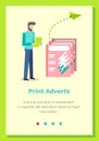 Print adverts web page or site vector illustration. A man makes paper airplanes and sends letters