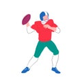 American football player. Man in the uniform holds a ball, making a pass. Vector flat illustration.