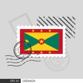 Grenada flag postage stamp. Isolated vector illustration on grey post stamp background