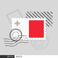 Malta flag postage stamp. Isolated vector illustration on grey post stamp background