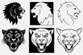 Print Angry Lion & Panther Head: Striking Vector Illustration for Logos!