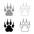 Print animal paw with claws Foot set icon grey black color vector illustration image flat style solid fill outline contour line Royalty Free Stock Photo