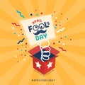 April fool`s day design with prank box