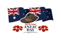 April 25, `Lest We Forget`. Happy Anzac Day Vector Illustration.