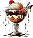 Print ARTISTIC RENDITION OF A CLASSIC ICE CREAM SUNDAE IN MINIMALIST WATERCOLOR