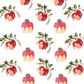 Print and background with cakes and apples for holidays