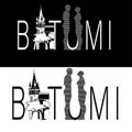 Print with Batumi text and iconic building and statue Love Symbol