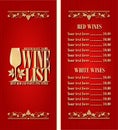 Best red and white fine wines. Vintage wine list long menu. Red background