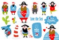 Print. Big set of vector cartoon pirates. pirate Party