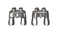 Binoculars icons hand drawn, black and white