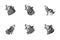 Print Black and White Wolf Howling Design in Line Art for Print and Digital Use Royalty Free Stock Photo