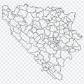 Blank map Bosnia and Herzegovina. Districts of Bosnia and Herzegovina map. High detailed vector map on transparent background for