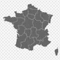 Blank map France. High quality map France with provinces on transparent background