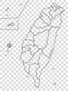 Blank map of Taiwan. Departments and regions of Taiwan map. High detailed gray vector map Republic of China transparent backgrou