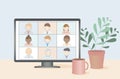 Business people remote work illustration. Online video conference concept. Royalty Free Stock Photo