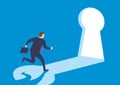 Businessman running towards keyhole the door, Business solutions and chance opportunity to success, Vector illustration Royalty Free Stock Photo