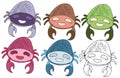 Print cartoon crab color doodle monster hand draw set happy Royalty Free Stock Photo