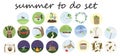 Print cartoon doodle flat color summer to do list set