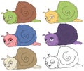 Print cartoon doodle happy snail monster color set hand draw