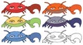 Print cartoon funny doodle crab monster color set hand draw Royalty Free Stock Photo
