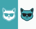 Cat with cool glasses - flat cat icon or logo