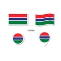 Gambia flag logo icon set, rectangle flat icons, circular shape, marker with flags