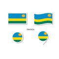 Rwanda flag logo icon set, rectangle flat icons, circular shape, marker with flags