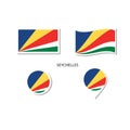 Seychelles flag logo icon set, rectangle flat icons, circular shape, marker with flags