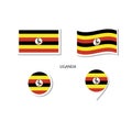 Uganda flag logo icon set, rectangle flat icons, circular shape, marker with flags