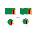 Zambia flag logo icon set, rectangle flat icons, circular shape, marker with flags