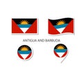 Antigua and Barbuda flag logo icon set, rectangle flat icons, circular shape, marker with flags