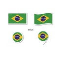 Brazil flag logo icon set, rectangle flat icons, circular shape, marker with flags Royalty Free Stock Photo