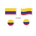 Colombia flag logo icon set, rectangle flat icons, circular shape, marker with flags Royalty Free Stock Photo