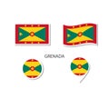 Grenada flag logo icon set, rectangle flat icons, circular shape, marker with flags