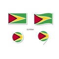 Guyana flag logo icon set, rectangle flat icons, circular shape, marker with flags Royalty Free Stock Photo