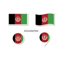 Afghanistan flag logo icon set, rectangle flat icons, circular shape, marker with flags