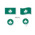Macau flag logo icon set, rectangle flat icons, circular shape, marker with flags Royalty Free Stock Photo