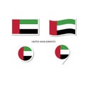 United Arab Emirates flag logo icon set, rectangle flat icons, circular shape, marker with flags Royalty Free Stock Photo