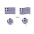 Greece flag logo icon set, rectangle flat icons, circular shape, marker with flags Royalty Free Stock Photo