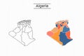 Algeria map city vector divided by colorful outline simplicity style. Have 2 versions, black thin line version and colorful versio