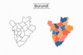 Burundi map city vector divided by colorful outline simplicity style. Have 2 versions, black thin line version and colorful versio