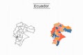 Ecuador map city vector divided by colorful outline simplicity style. Have 2 versions, black thin line version and colorful versio